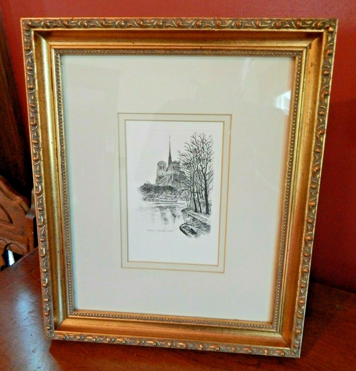 LEOPOLD ROBIN Engraved Framed Print of Notre Dame Cathedral Paris