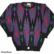 NOS New Vtg 90  s Purple STATIC ELECTRIC Jumper GEOMETRIC Knit CHIC Sweater M/L