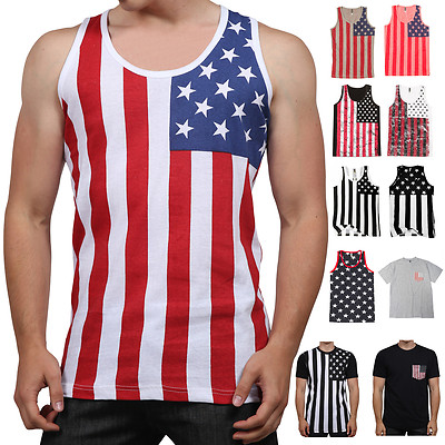 NE PEOPLE High Quality Patriotic U.S.A Flag Printed T-Shirts Tank Top[NEMT70-73]