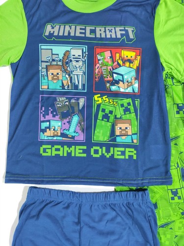 Minecraft Pajamas Boys Medium 8 Lightweight 3-Piece Shirt Shorts Pant PJs Gift - Picture 2 of 5