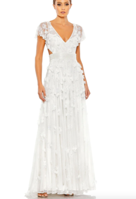 MAC DUGGAL 70275 FLORAL APPLIQUE EMBELLISHED LACE UP BACK FLOWEY WHITE GOWN  4 | eBay