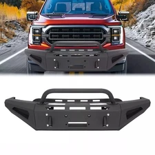 Black Front Steel Bumper Assembly For Ford F-150 F150 2021-2024 Powder Coated