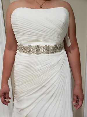 david's bridal pleated dress Long Strapless Chiffon Dress with Pleated Bodice