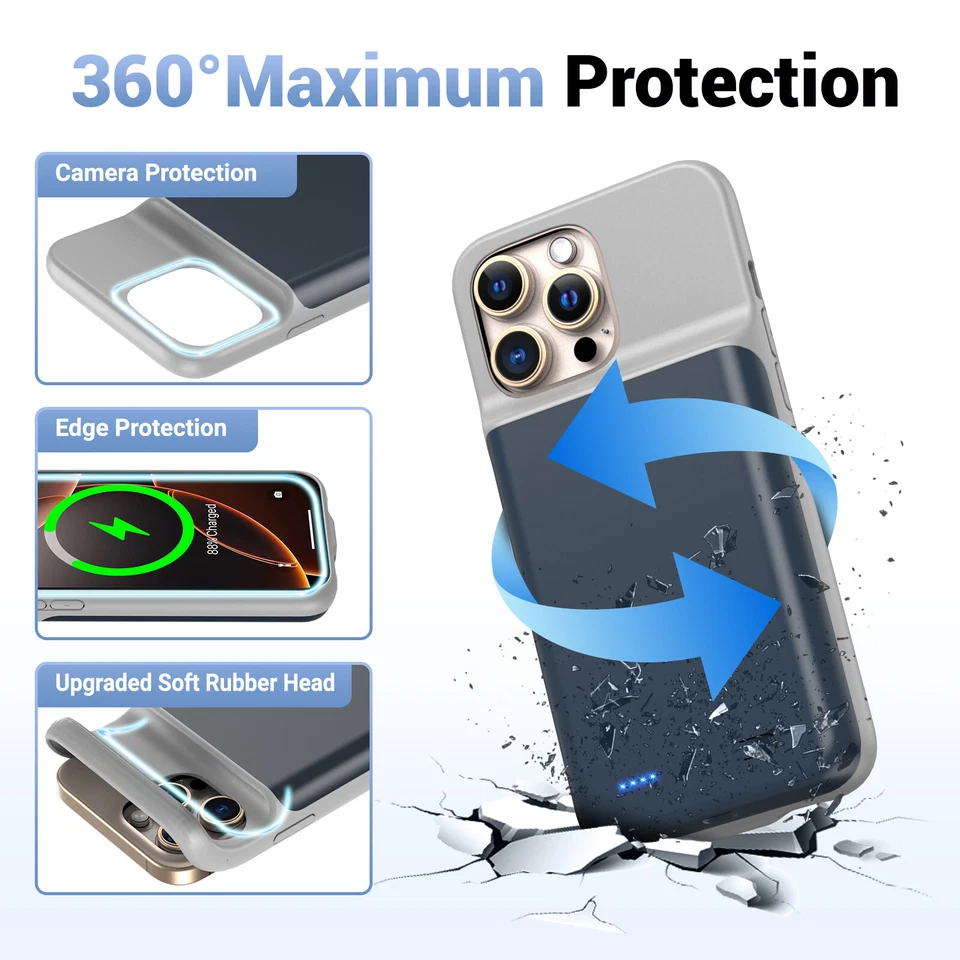 7000mAh For iPhone 16 Pro Max External Battery Charger Case Power Bank-Blue - Image 3 of 4