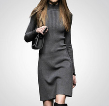 Long-sleeved Sweater Knitted Dress Women's Slim-fitting Hip-wrapped Skirt Tops
