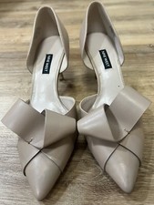 NINE WEST McFally Pumps 3” Heel Sz 10M Nude Blush Leather Bow Toe Dressy Formal