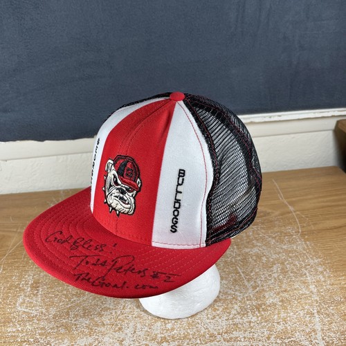 Vintage GEORGIA BULLDOGS NCAA Football Lucky Stripes Trucker Hat Cap AJD Signed