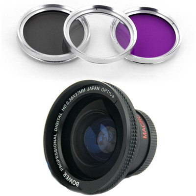 Bower 37mm 0.38x Wide Angle Lens + CPL-UV-FLD Filter for Sony HDR-CX12E,CX7,HC1