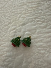 2 Green Christmas Tree Button Covers VTG-