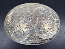 Large Flower Swirl Silver Plated Montana Silversmiths Vintage Oval Belt Buckle