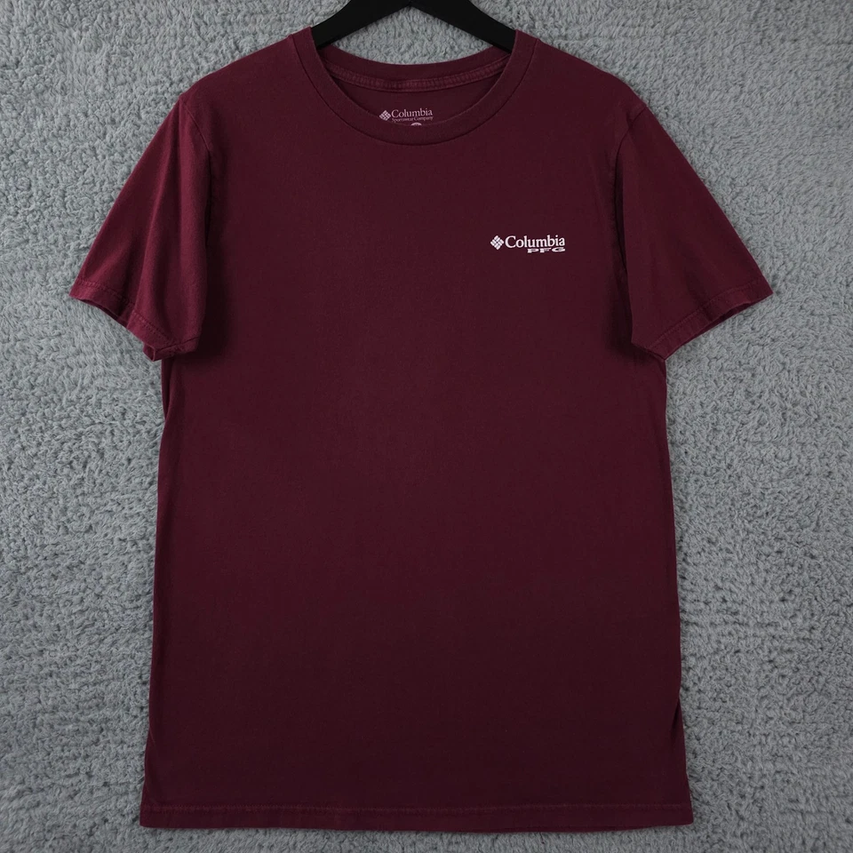 Columbia PFG Shirt Mens Medium Red Camo Texas Crew Neck Short Sleeve Tee FLAW - Image 2 of 4