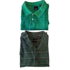 Arrow 1851 Mens 2XL Polo Golf Shirt Short Sleeve Green Plaid Check Set Of 2