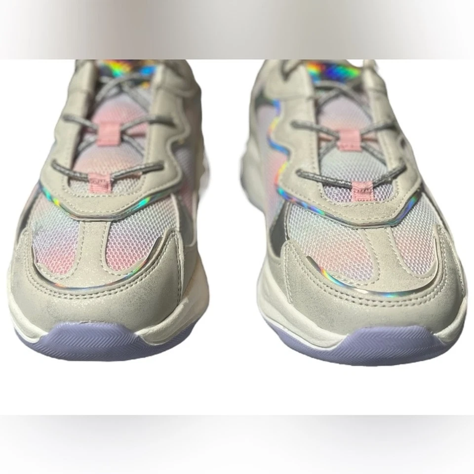 Justice Shimmer No Tie Athletic White Sneakers Size 3 Back To School Athleisure - Image 2 of 4