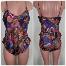 VTG 80s Floral Semi Sheer Sexy Bodysuit Teddy Lingerie Lucie Ann Medium Vintage