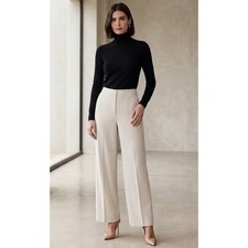 Zara Woman Wide Leg Trousers Women Size 12 Cream Tailored Dress Pants EUC
