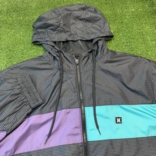 Hurley 90s Jack Windbreaker Softshell Jacket Men's XL Gray Hooded Colorblock