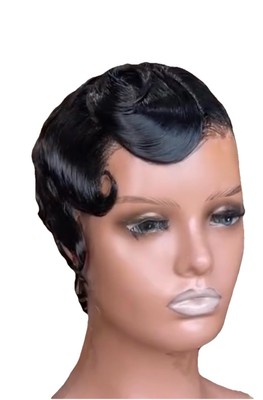 Pixie Cut Finger gewellt vorgestylt Echthaar kurze Perücke