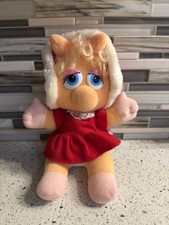 Henson Associates 1987 Baby Miss Piggy Muppets Plush Doll Red Dress Bonnet