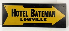 Vintage Hotel Bateman Metal Advertising Sign Yellow Error Directional