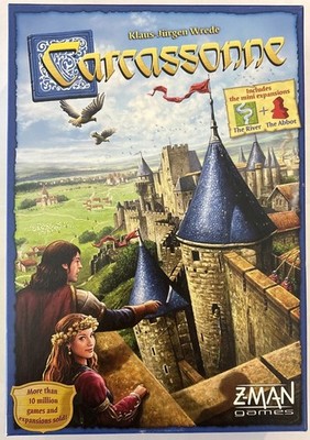 Z-Man Games Carcassonne Game with River and Abbot Expansions Unplayed