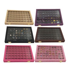 New Fashion 54 Grids Velvet Bangle Bracelet Display Tray Earring Ring Jewelry