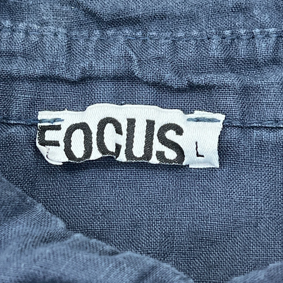 Focus Moda Shirt Men’s Large Blue 100% Linen Woven Pocket Button Up Italy Made - Image 2 of 4