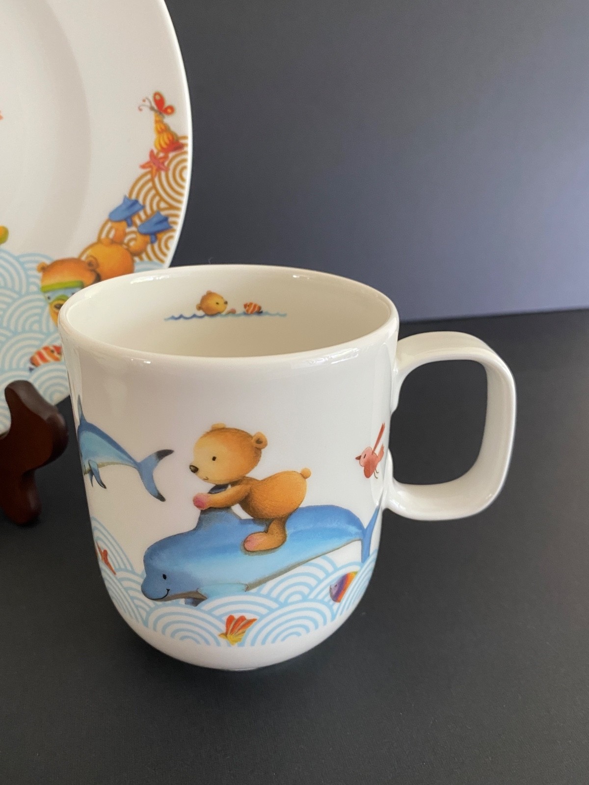 VILLEROY & BOCH CHILD'S BREAKFAST SET BEAR ON THE SEA DOLPHINS & SEAHORSE 3 PC