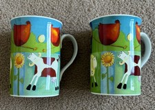 St Michael Farmyard Animals Mug Vintage M&S Bone China  Pigs Sheep Cows x 2