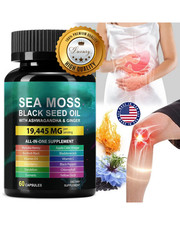 Sea Moss Black Seed Oil Ashwagandha Turmeric Ginger 19445mg 60 Caps Supplement