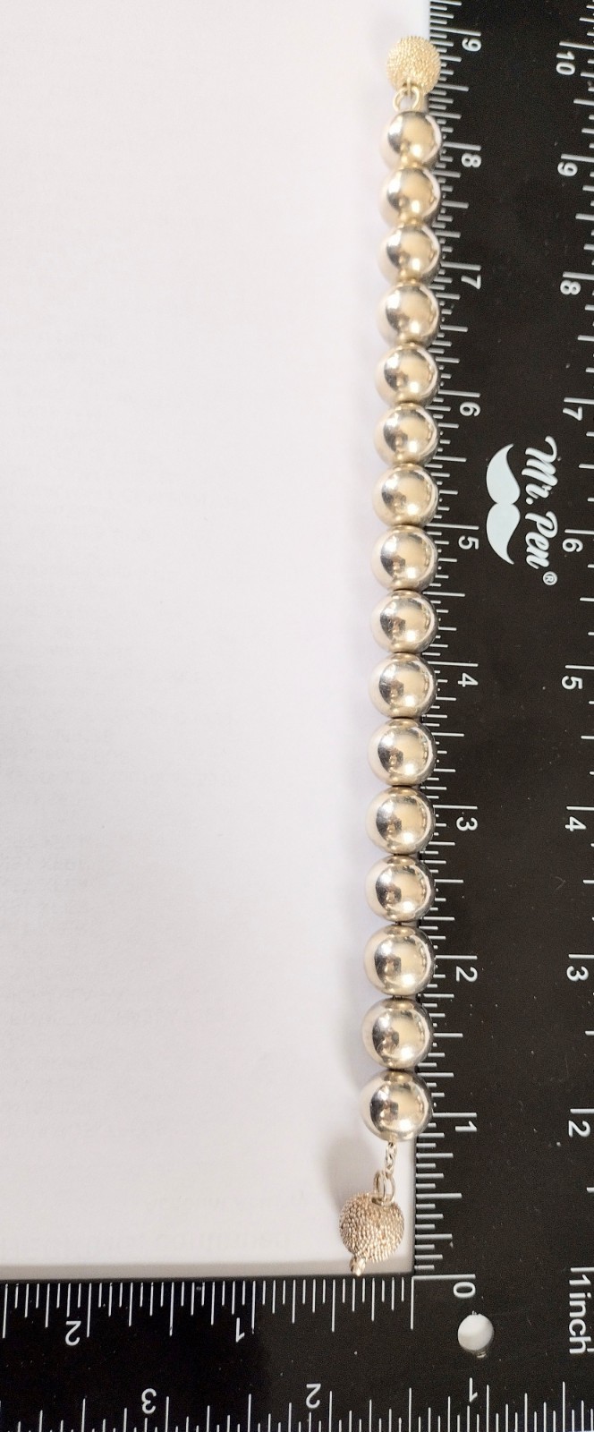 Solid Sterling Silver Ball Bead Bracelet 12mm 34.… - image 12