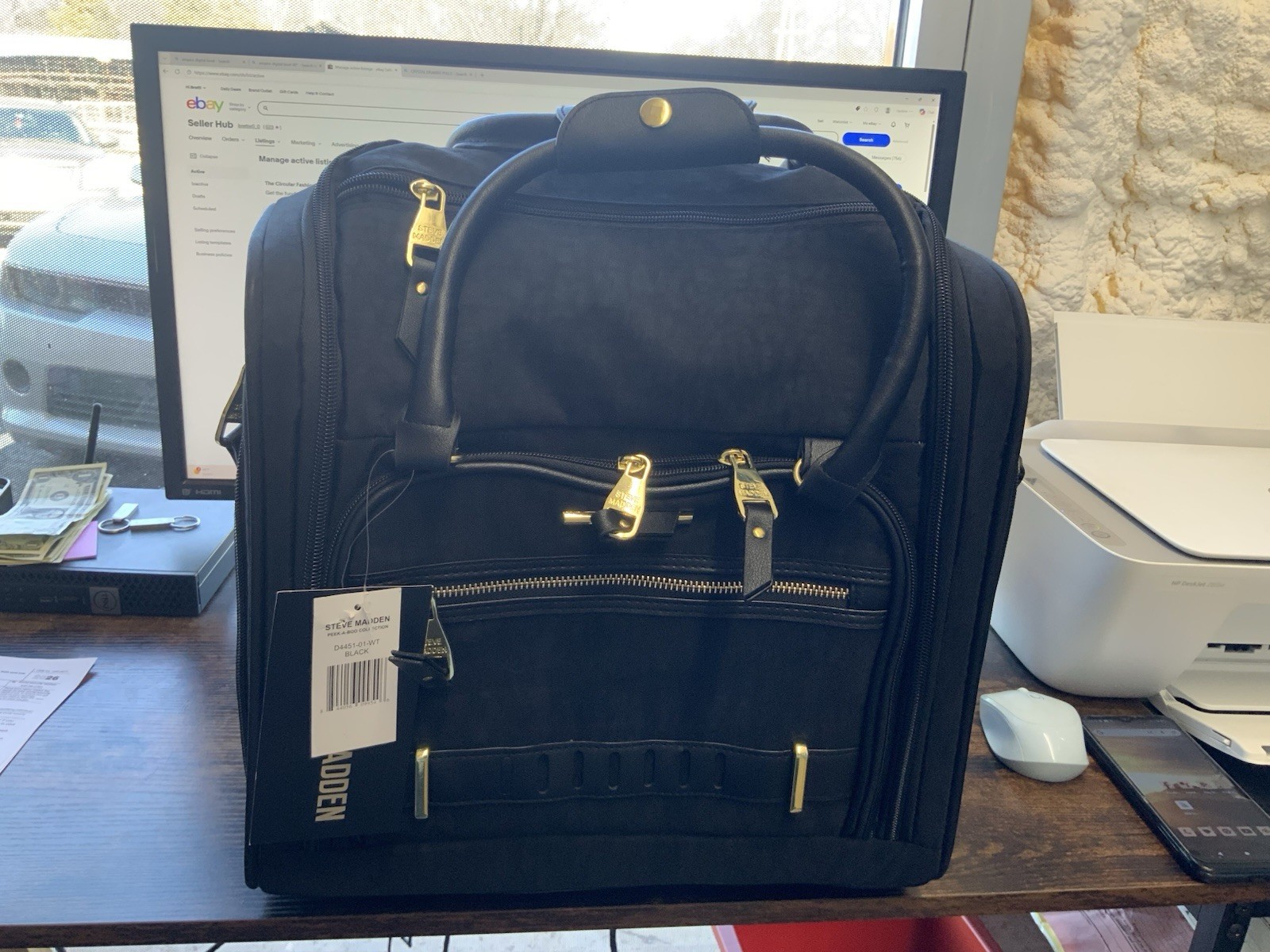Steve Madden Designer Black Suitcase Wheel Carry-On Luggage