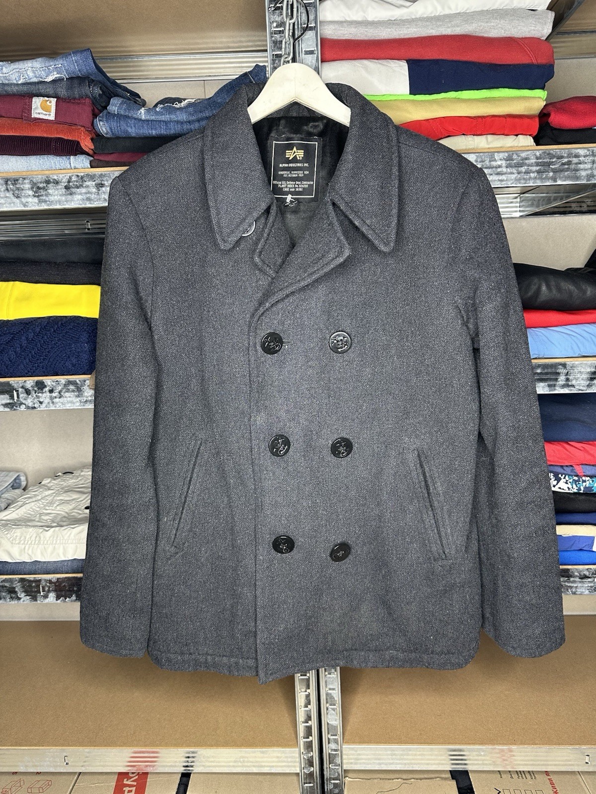 Alpha Industries Wool Peacoat Military Jacket Charcoal Gray Men’s M