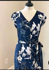NWT Talbots Blue Floral V-Neck Midi Cottagecore Work Wear Boho Stylish Money