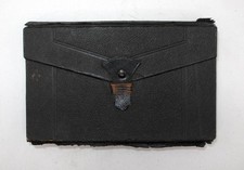 VINTAGE 3-4x5 METAL FILM HOLDERS w/LEATHER BACKING IN ACCORDIAN POUCH CASE
