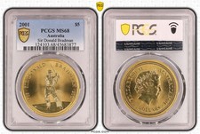 2001 $5 Five Dollar Coin - PCGS MS68 - Sir Donald Bradman | Queen Elizabeth II