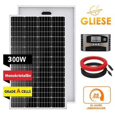 Gliese 300W 12V Solarpanel Kit Monokristallin PV Solarmodul Wohnmobil RV Camping