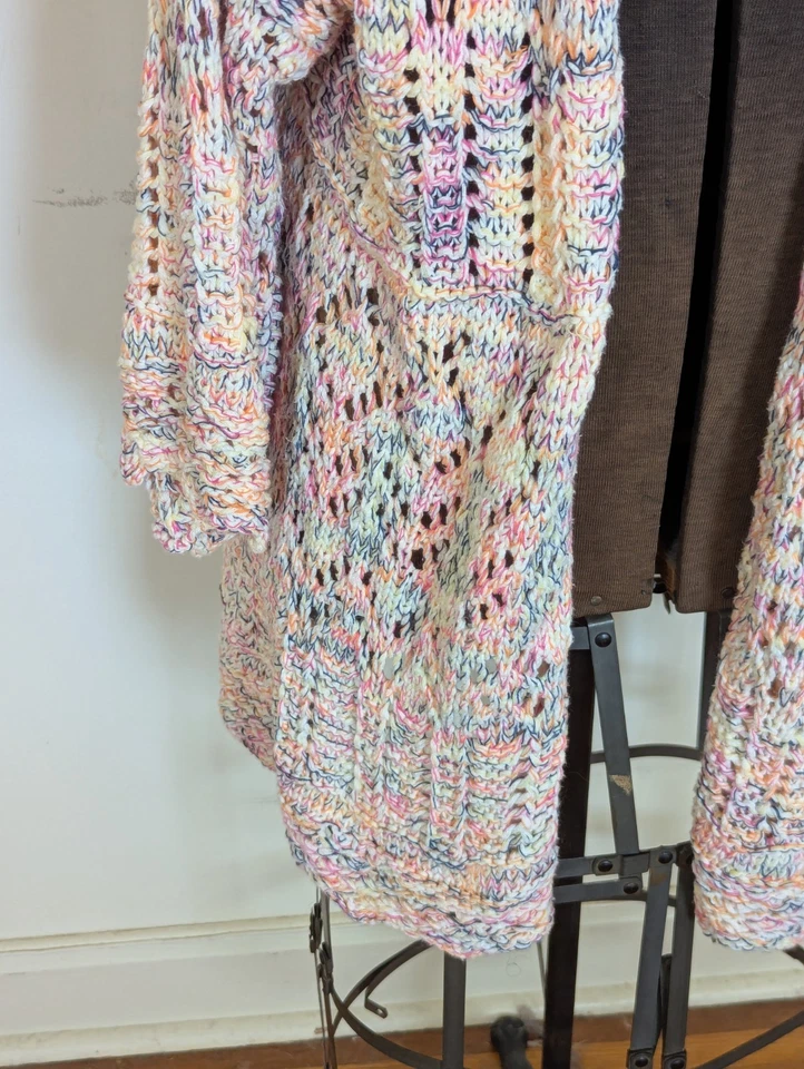 Cárdigan Bethany Mota Mujer Arco Iris Crochete Talla L Pastel Largo Boho Cottage Foto 3 de 4