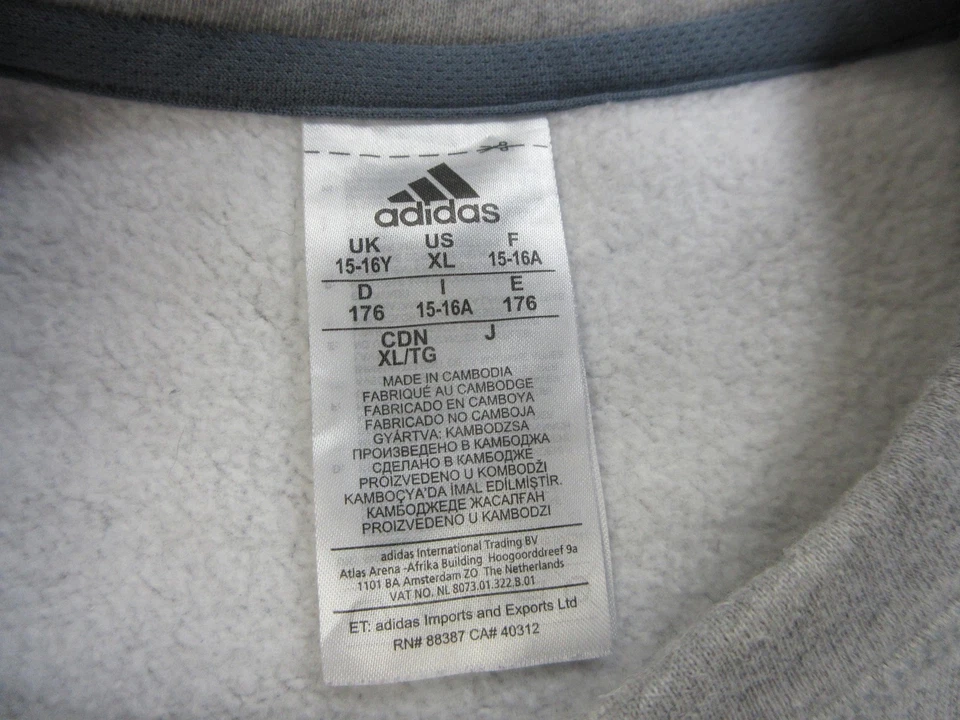 Adidas Sudadera Juvenil XL Gris Cuello Redondo Polar Logo Pullover Atlético Foto 4 de 4