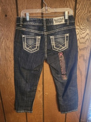 Rock & Roll Cowgirl Boyfriend Crop Blue Jeans 34x33 NEW