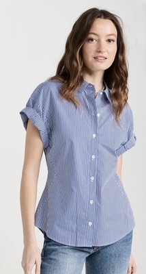 $298 Frame SZ S Button Down Rolled Sleeve Top Ultramarine Multi PRISTINE