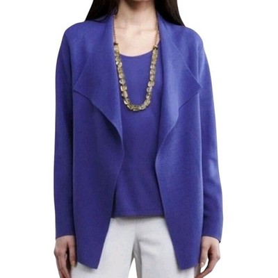 Eileen Fisher Silk Organic Cotton Interlock Shape Sweater Jacket Iris Size L