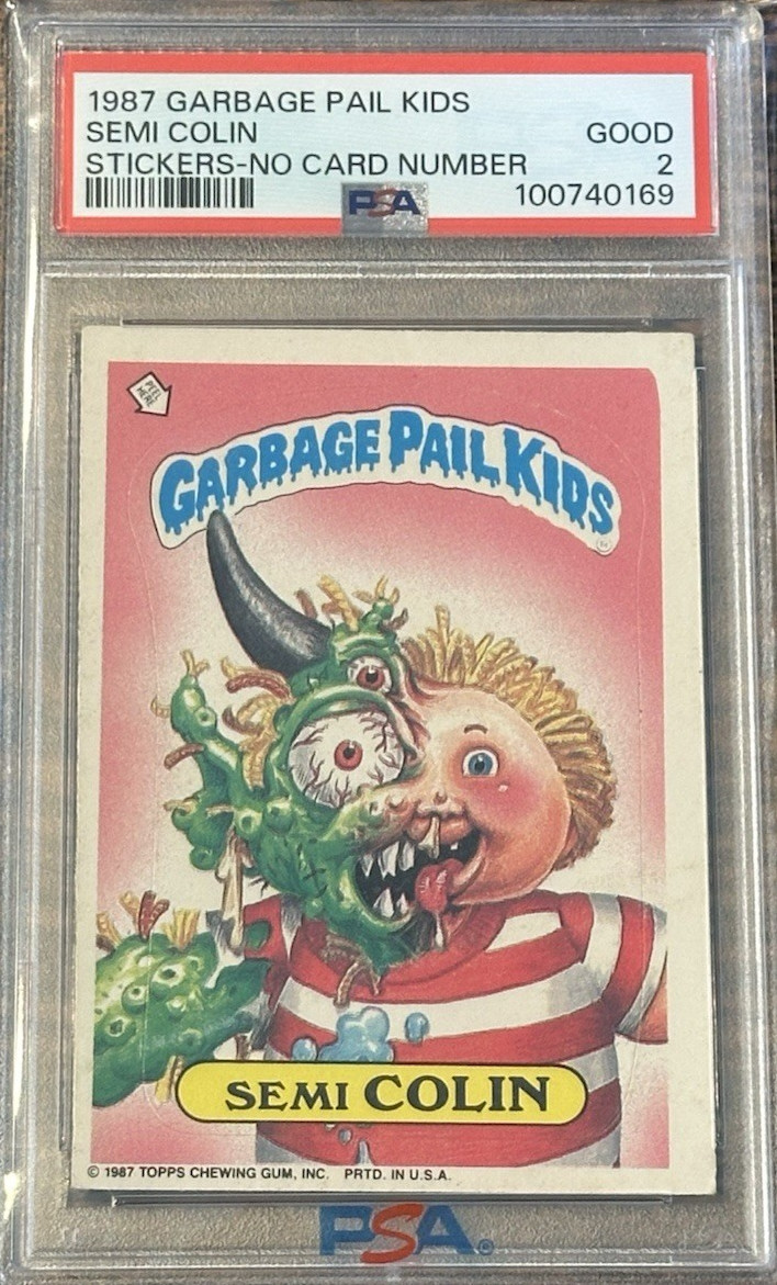 1987 Garbage Pail Kids Stickers 355b Semi Colin No Number Error PSA 2 view 2