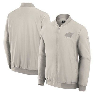 Men's Fanatics Cream Columbus Blue Jackets Authentic Pro Road Full-Zip Bomber