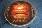 60s Vtg Miller High Life Beer Lucite Light Sign USA Champagne Sparkling Rare 12"