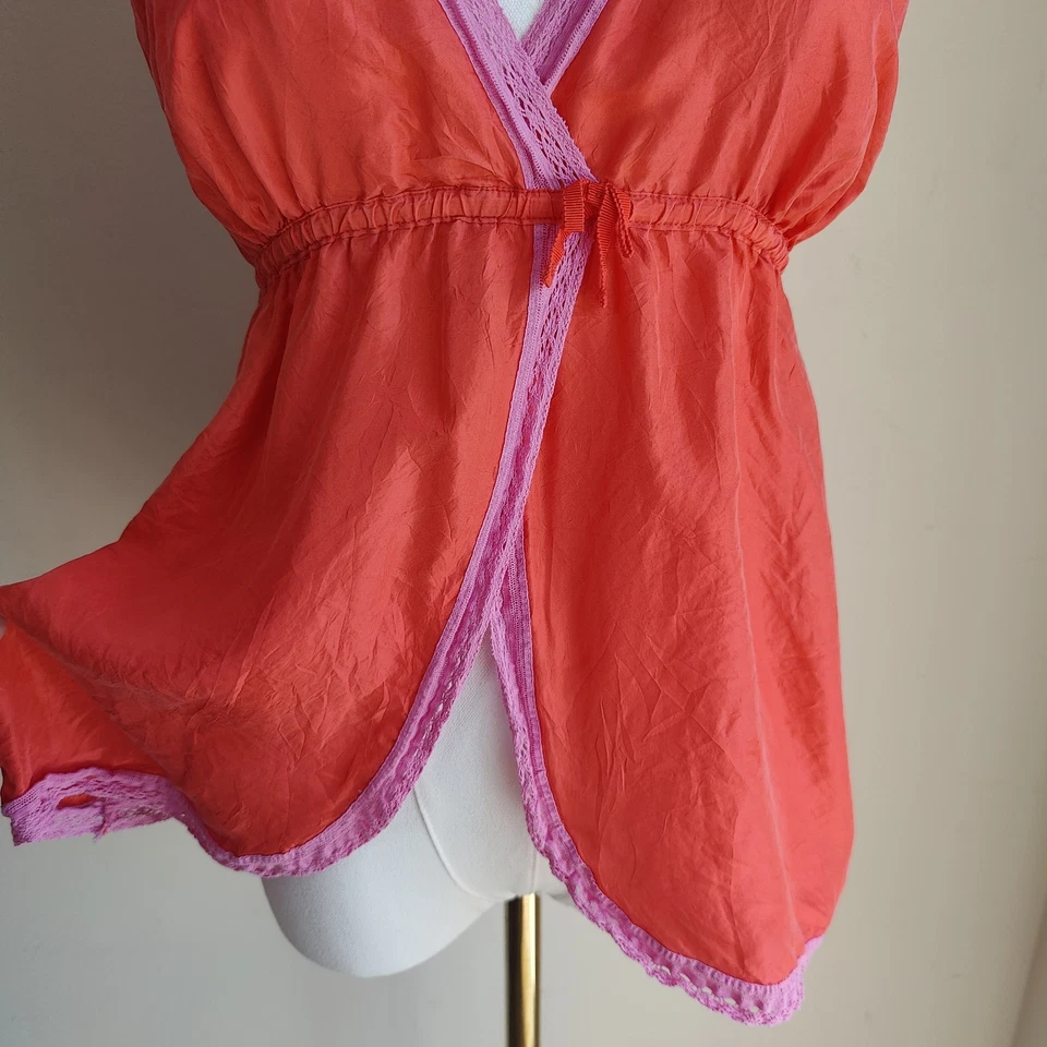 VTG Victoria Secret PINK Camisole Silk Orange Pink Lace Rare Babydoll Sz Small - Image 3 of 4