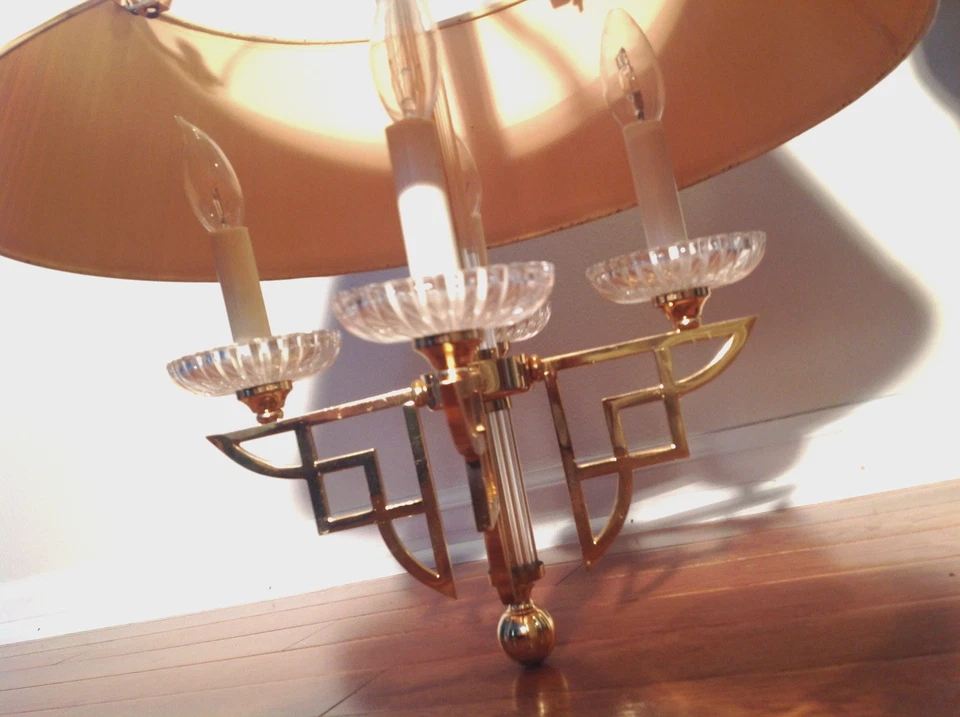 Vtg MCM Brass & Glass Chandelier 4 Arm  26" tall x 13.5" Across Lighting Decor - Image 4 of 4