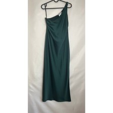 BHLDN One Shoulder Emerald Green Midi Dress Women's Size 8 Side Slit Formal