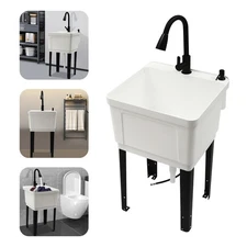 Laundry Sink Utility Tub with 360° Faucet and Large Capacity 15.85 Gal