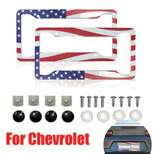 Usa Flag License Plate Frame 2pc With Screws Stainless Steel For Chevrolet New