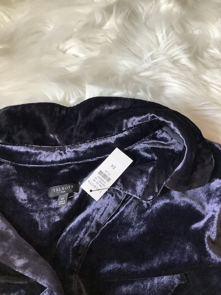 CAMISA TOP TALBOTS Terciopelo Elástico 2 Botones Popover Volantes Escote 3X Nueva con Etiquetas Foto 2 de 4